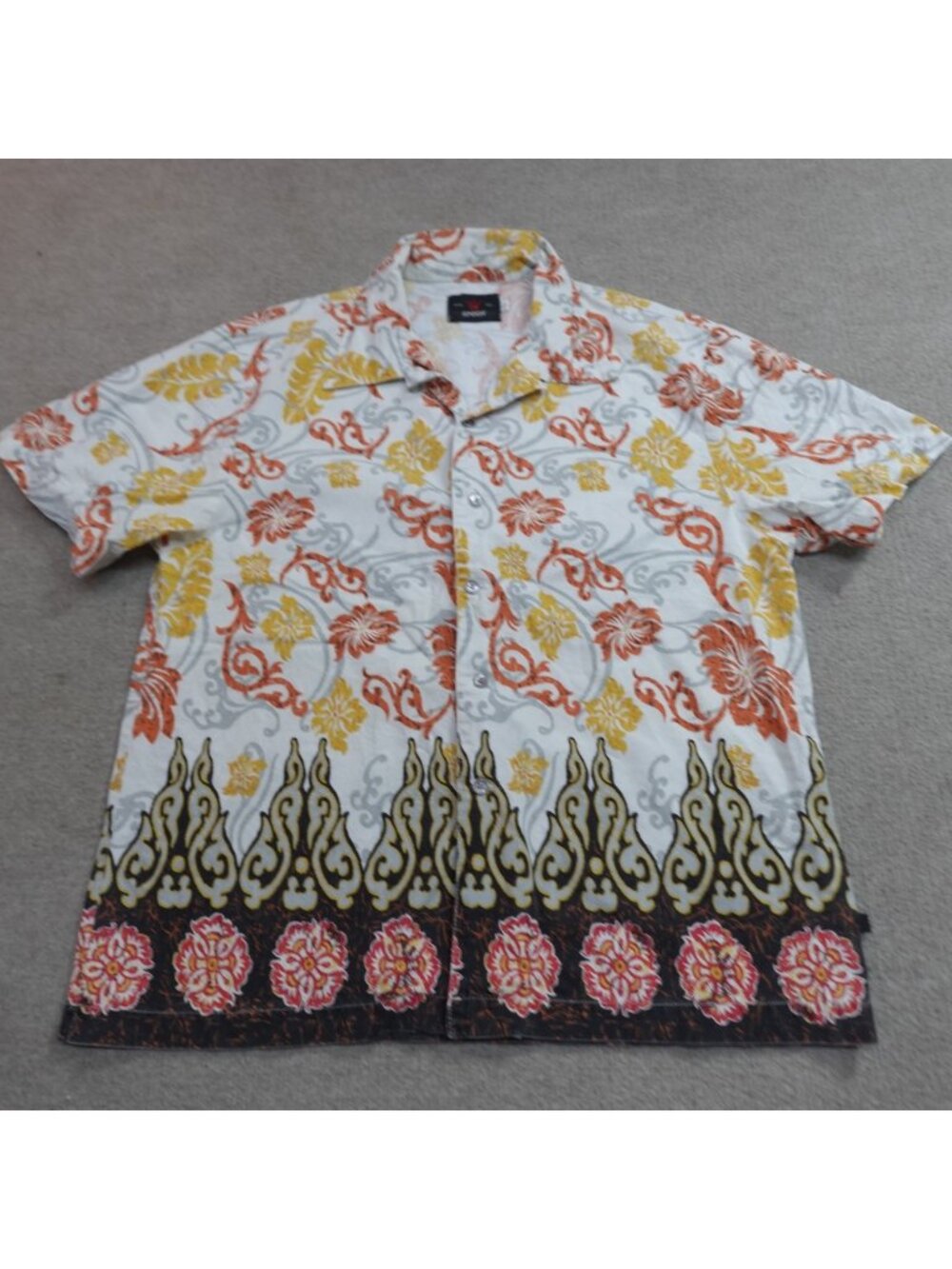 Vintage Epoch Shirt Large White Camp Tribal Paisley Made in USA Y2K